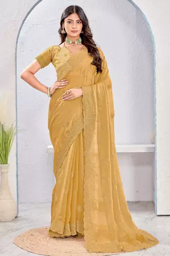 Beige Two Tone Silk Zari embroidered Saree With Blouse