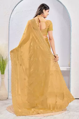 Beige Two Tone Silk Zari embroidered Saree With Blouse