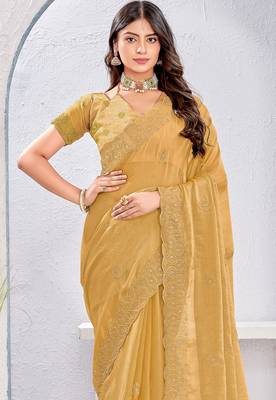 Beige Two Tone Silk Zari embroidered Saree With Blouse 4