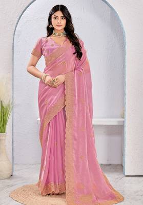 Pink Two Tone Silk Zari embroidered Saree With Blouse 1