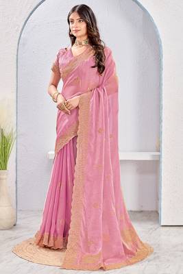 Pink Two Tone Silk Zari embroidered Saree With Blouse 2