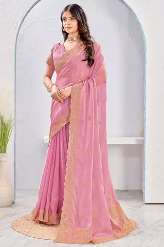 Pink Two Tone Silk Zari embroidered Saree With Blouse