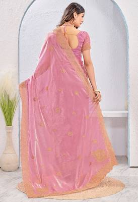 Pink Two Tone Silk Zari embroidered Saree With Blouse 3