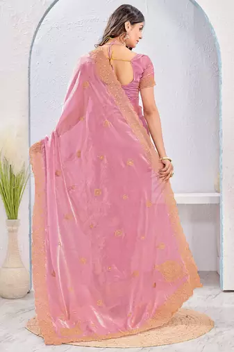 Pink Two Tone Silk Zari embroidered Saree With Blouse