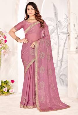 Pink Sequin Resham Stone Embroidered Two Tone Silk Saree With Blouse 1