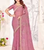 Pink Sequin Resham Stone Embroidered Two Tone Silk Saree With Blouse