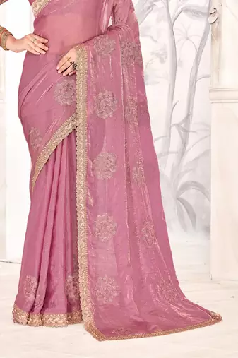 Pink Sequin Resham Stone Embroidered Two Tone Silk Saree With Blouse