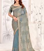 Grey Sequin Resham Stone Embroidered Two Tone Silk Saree With Blouse
