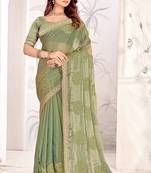 Green Sequin Resham Stone Embroidered Two Tone Silk Saree With Blouse