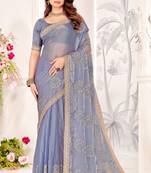 Lavender Sequin Resham Stone Embroidered Two Tone Silk Saree With Blouse