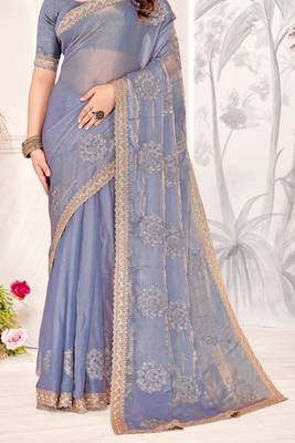 Lavender Sequin Resham Stone Embroidered Two Tone Silk Saree With Blouse 4