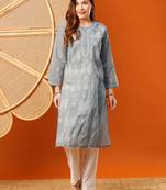 Hand embroidered grey cotton lucknowi chikankari straight kurta