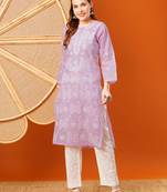 Hand embroidered lavender cotton lucknowi chikankari straight kurta