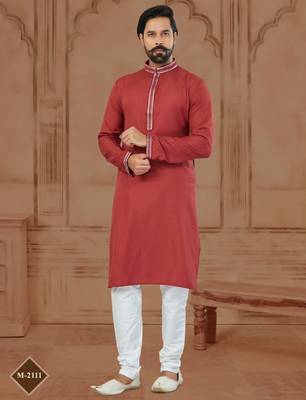 Red Star Silk Plain Kurta Pajama For Mens 1