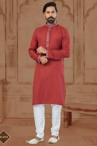 Red Star Silk Plain Kurta Pajama For Mens