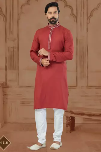 Red Star Silk Plain Kurta Pajama For Mens