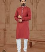 Red Star Silk Plain Kurta Pajama For Mens