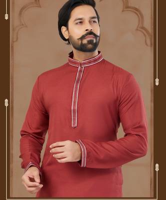 Red Star Silk Plain Kurta Pajama For Mens 2