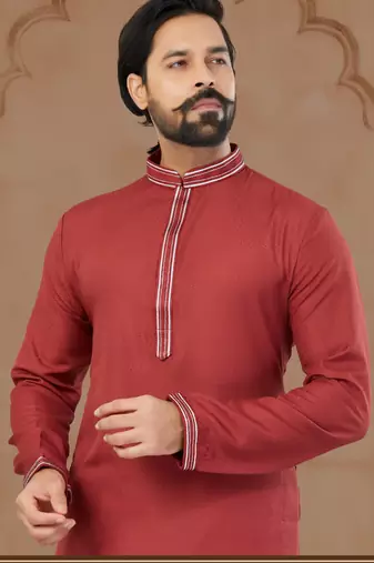 Red Star Silk Plain Kurta Pajama For Mens