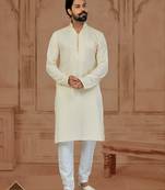 Cream Star Silk Plain Kurta Pajama For Mens