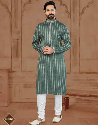 Green Soft Cotton Woven Kurta Pajama For Mens 1
