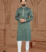Green Soft Cotton Woven Kurta Pajama For Mens