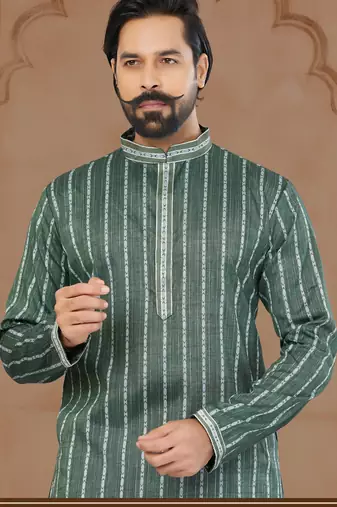 Green Soft Cotton Woven Kurta Pajama For Mens
