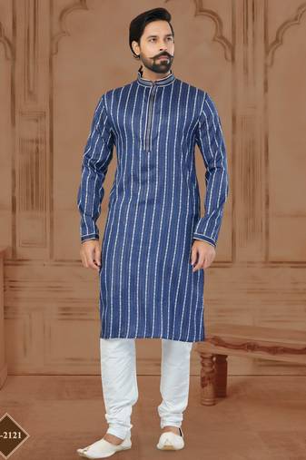 Blue Soft Cotton Woven Kurta Pajama For Mens