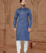 Blue Soft Cotton Woven Kurta Pajama For Mens