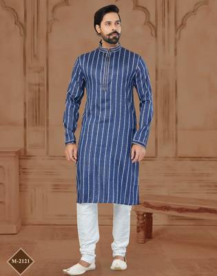 Blue Soft Cotton Woven Kurta Pajama For Mens 2