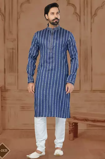 Blue Soft Cotton Woven Kurta Pajama For Mens