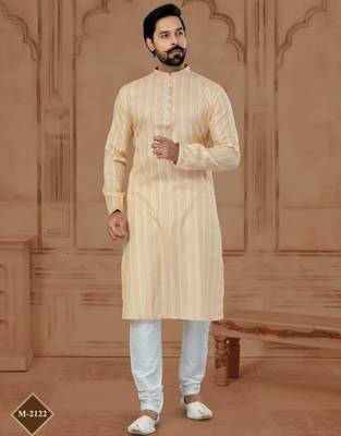 Peach Soft Cotton Woven Kurta Pajama For Mens 1