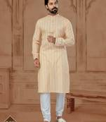 Peach Soft Cotton Woven Kurta Pajama For Mens