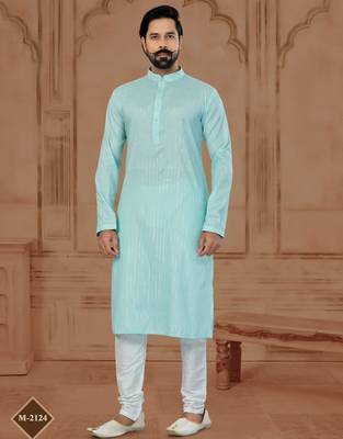 Sky Blue Soft Cotton Woven Kurta Pajama For Mens 1