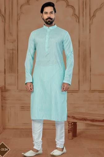 Sky Blue Soft Cotton Woven Kurta Pajama For Mens
