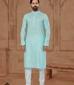 Sky Blue Soft Cotton Woven Kurta Pajama For Mens
