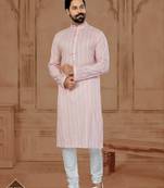 Light Pink Soft Cotton Woven Kurta Pajama For Mens
