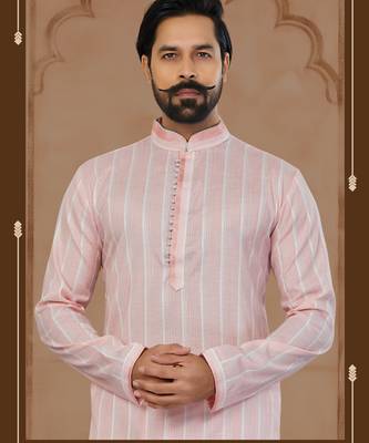 Light Pink Soft Cotton Woven Kurta Pajama For Mens 2