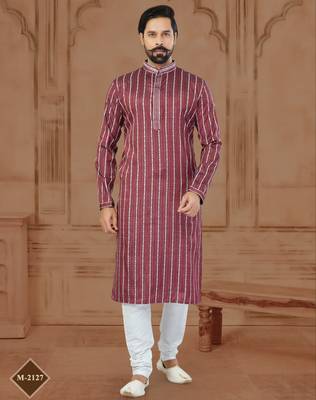 Dark Maroon Soft Cotton Woven Kurta Pajama For Mens 1
