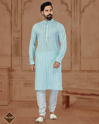 Sky Blue Soft Cotton Woven Kurta Pajama For Mens 1