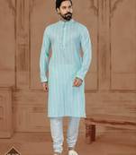 Sky Blue Soft Cotton Woven Kurta Pajama For Mens