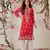 Hand embroidered red cotton lucknowi chikankari straight kurta