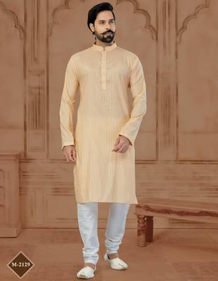 Peach Soft Cotton Woven Kurta Pajama For Mens 1