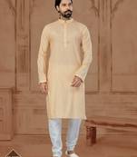Peach Soft Cotton Woven Kurta Pajama For Mens