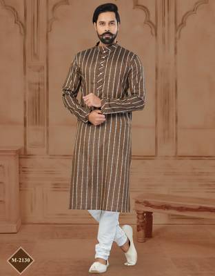 Coffee Colour Soft Cotton Woven Kurta Pajama For Mens 1