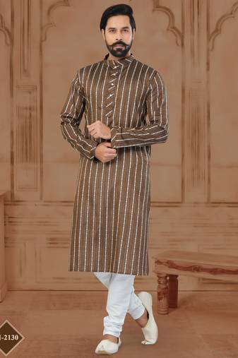 Coffee Colour Soft Cotton Woven Kurta Pajama For Mens