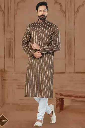 Coffee Colour Soft Cotton Woven Kurta Pajama For Mens