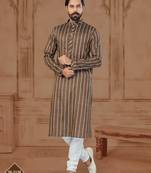 Coffee Colour Soft Cotton Woven Kurta Pajama For Mens