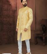 Yellow Banarasi Jackard Havy Classic With Fancy Button For Mens