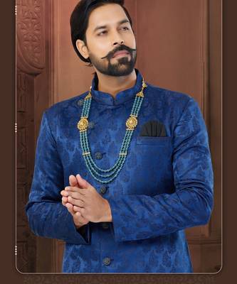 Navy Blue Soft Jackard Havy Classic With Fancy Button For Mens 2